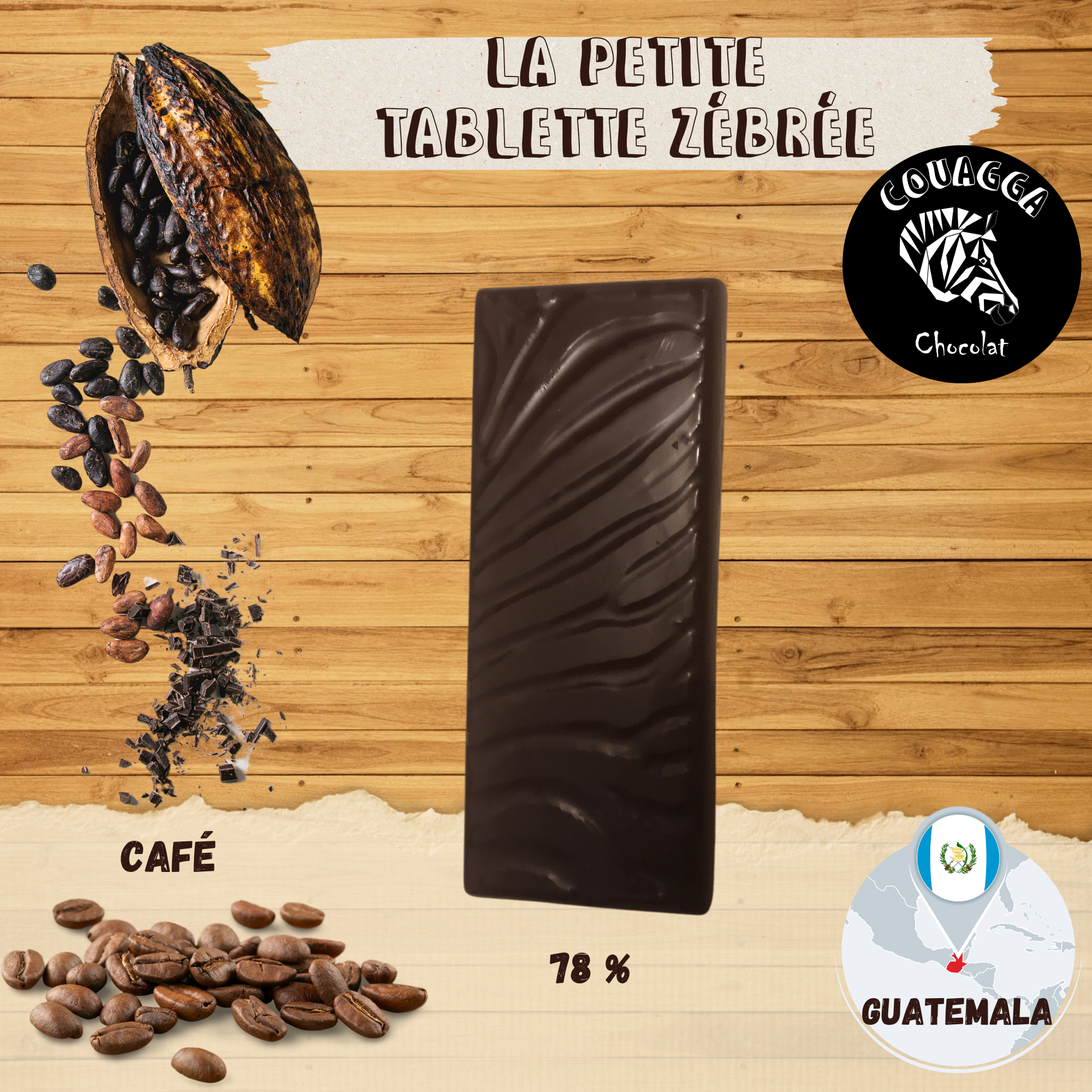 Tablette Couagga - Noir 78% Guatemala - Café