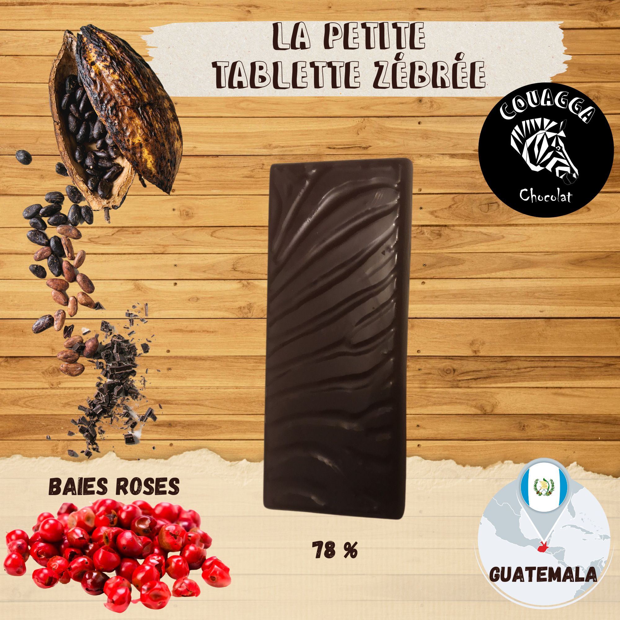 Tablette Couagga - Noir 78% Guatemala - Baies roses