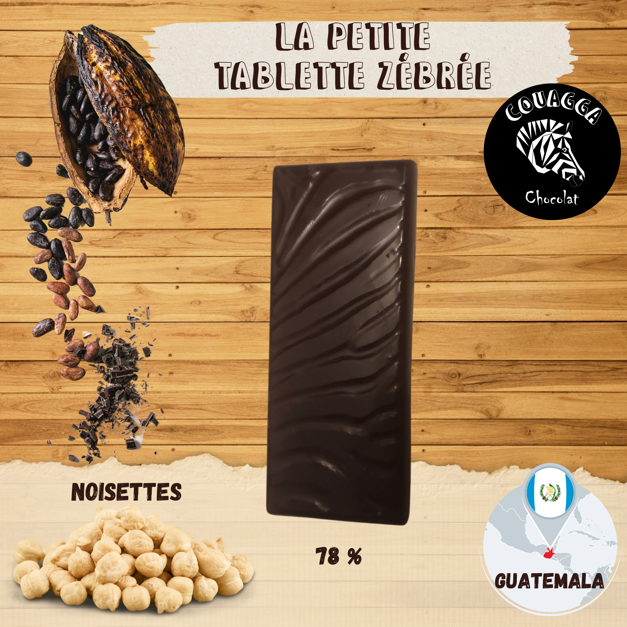 Tablette Couagga - Noir 78% Guatemala - Noisettes