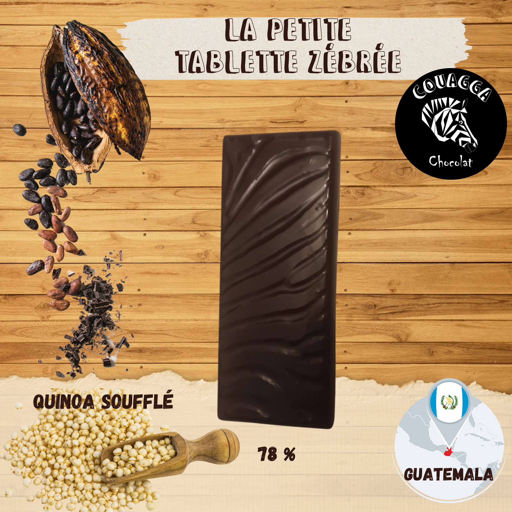 Tablette Couagga - Noir 78% Guatemala - Quinoa soufflé