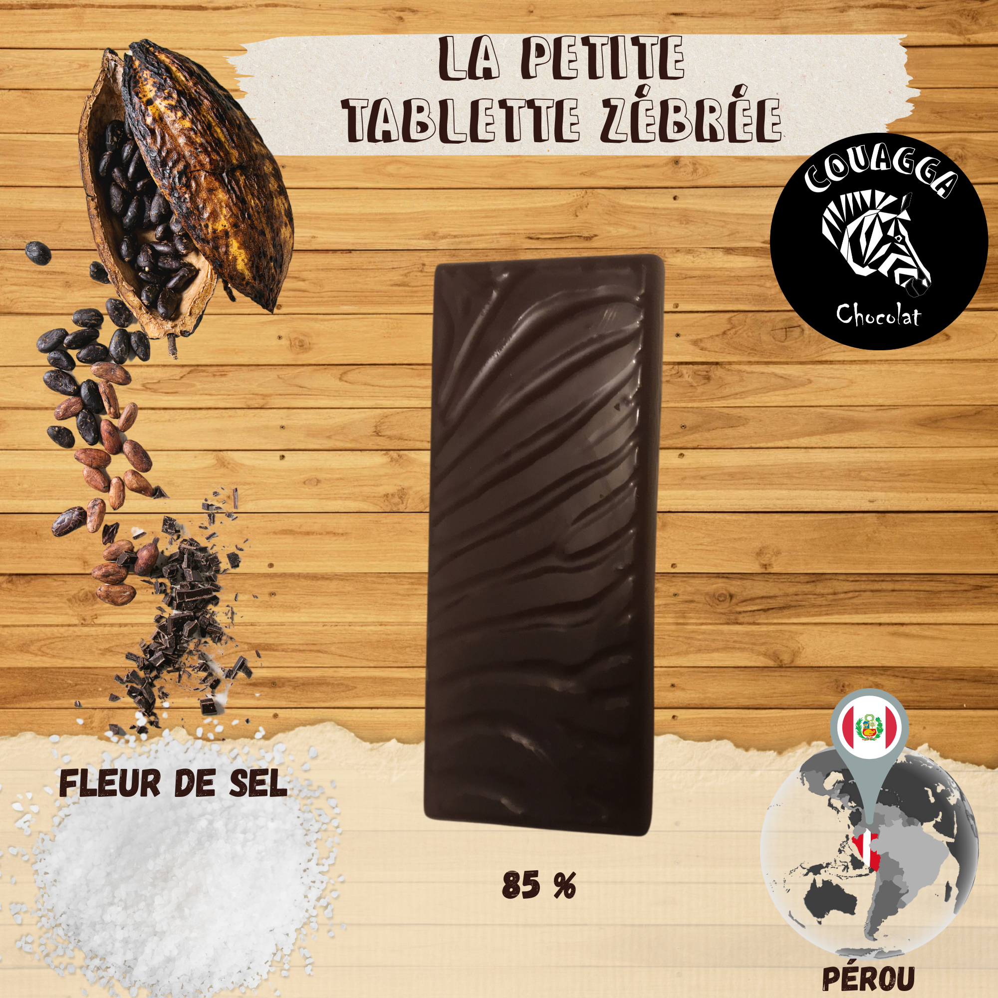 Tablette Couagga - Noir 85% Pérou - Fleur de sel