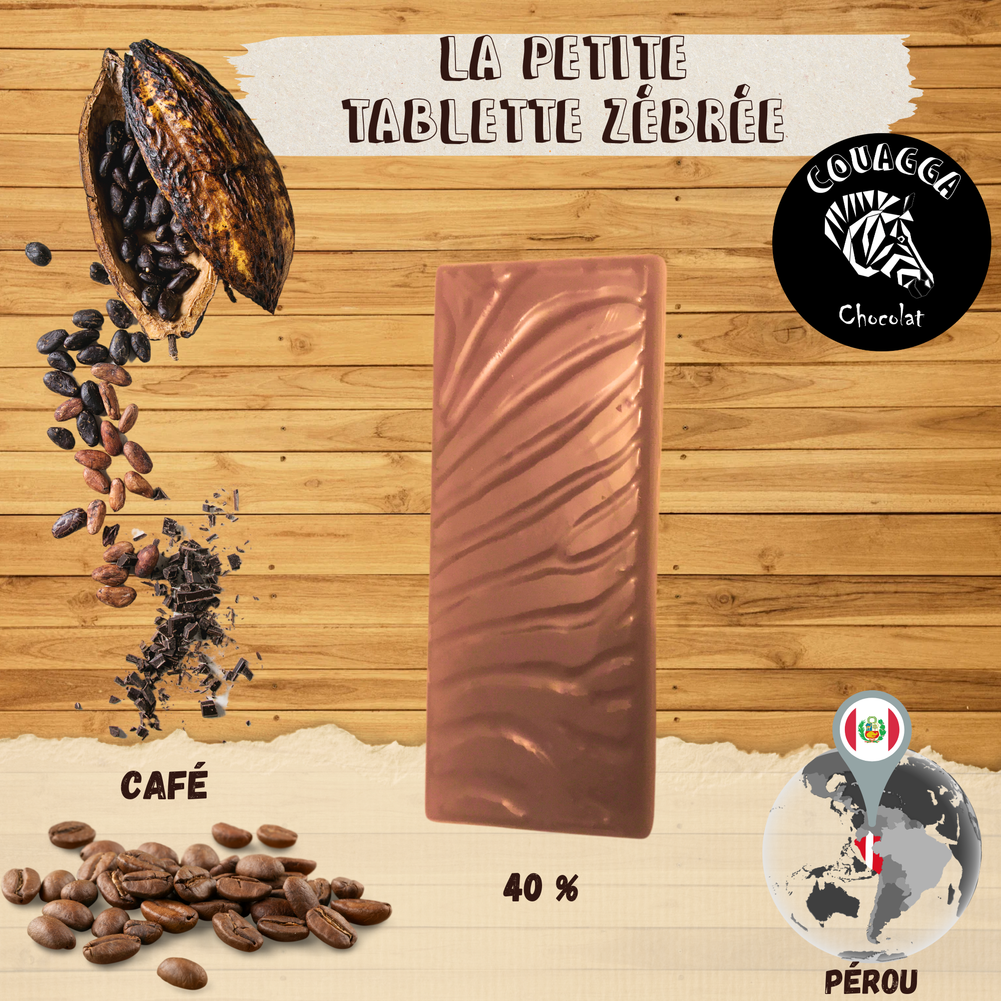 Tablette Couagga - Lait 40% Pérou - Café