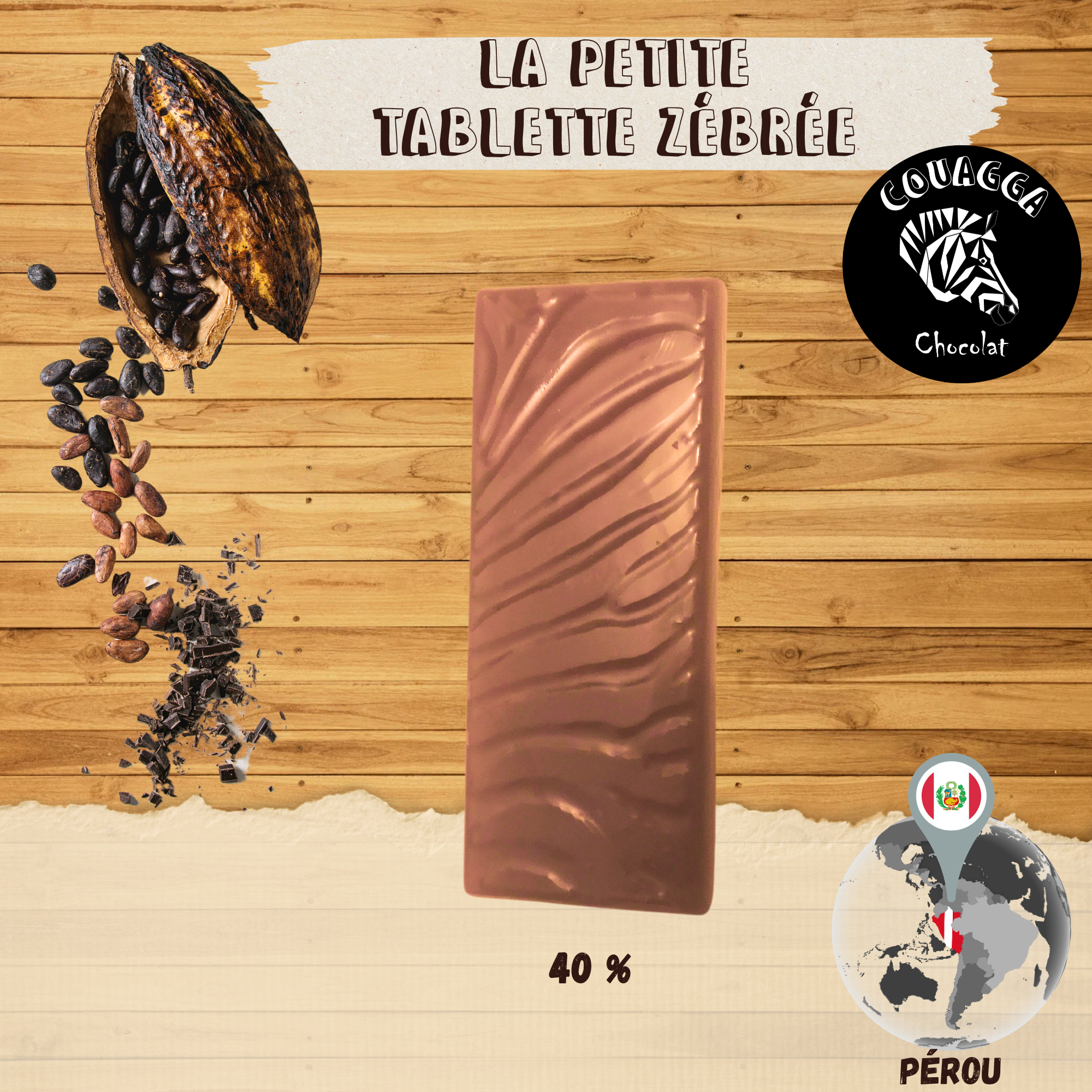 Tablette Couagga - Lait 40% Pérou - Nature