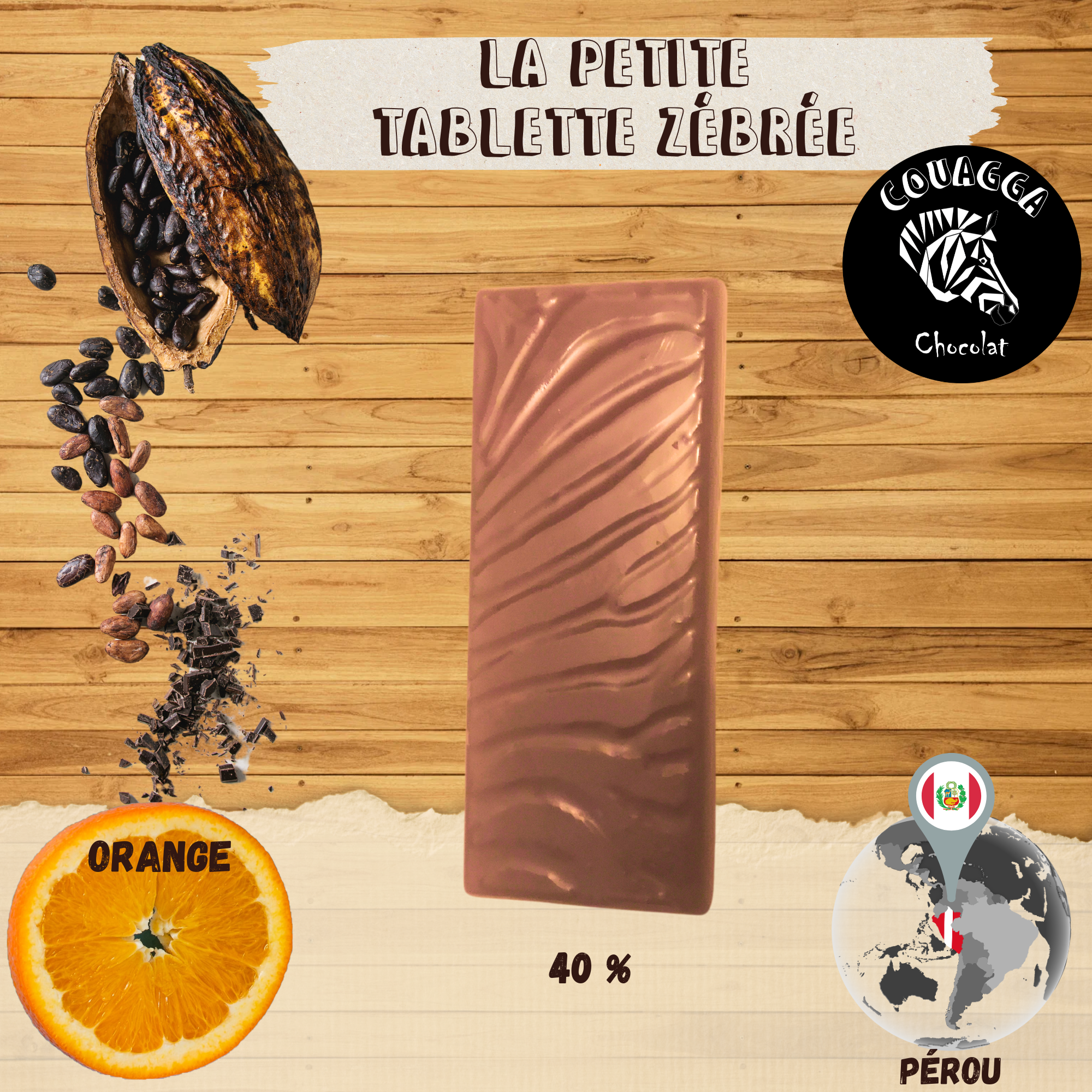 Tablette Couagga - Lait 40% Pérou - Orange