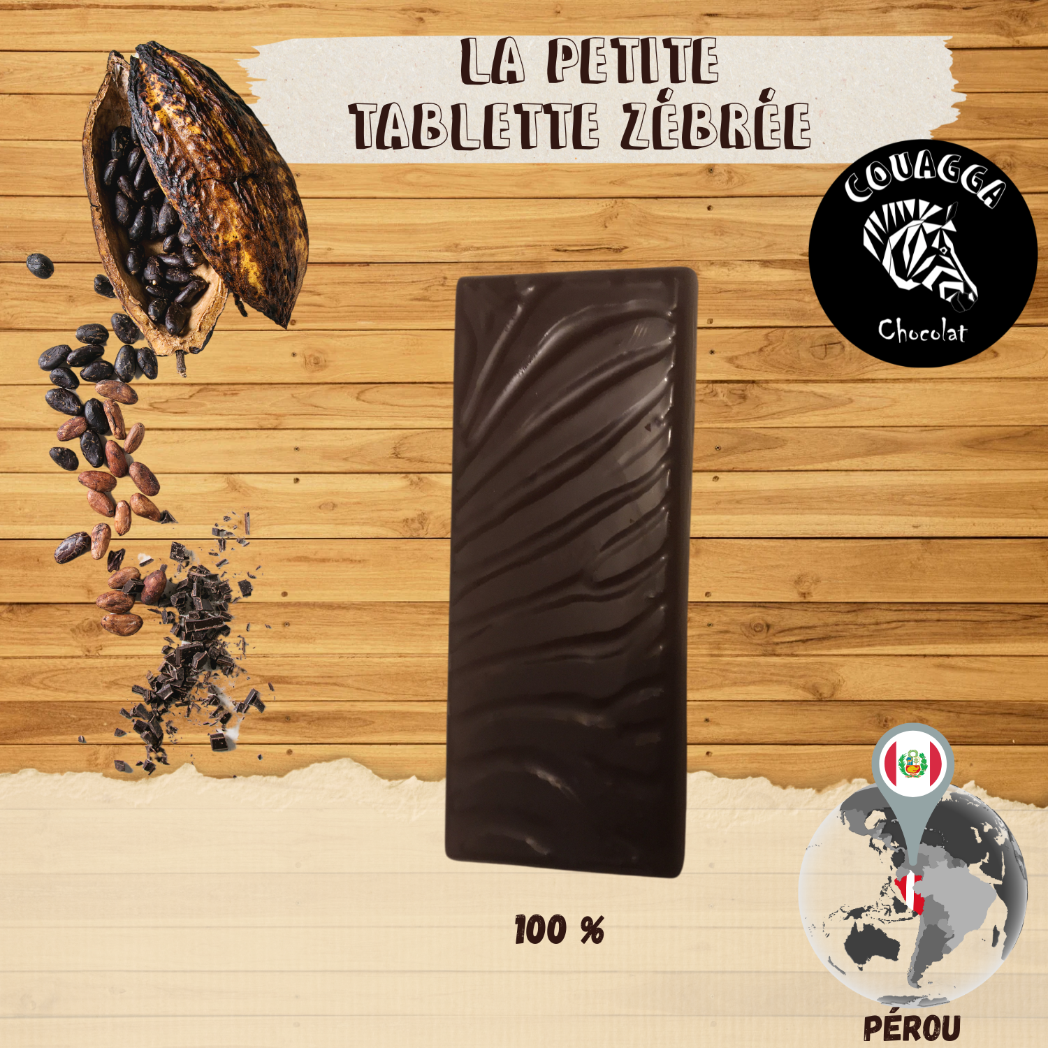 Tablette Couagga - Noir 100% Pérou - Noisettes
