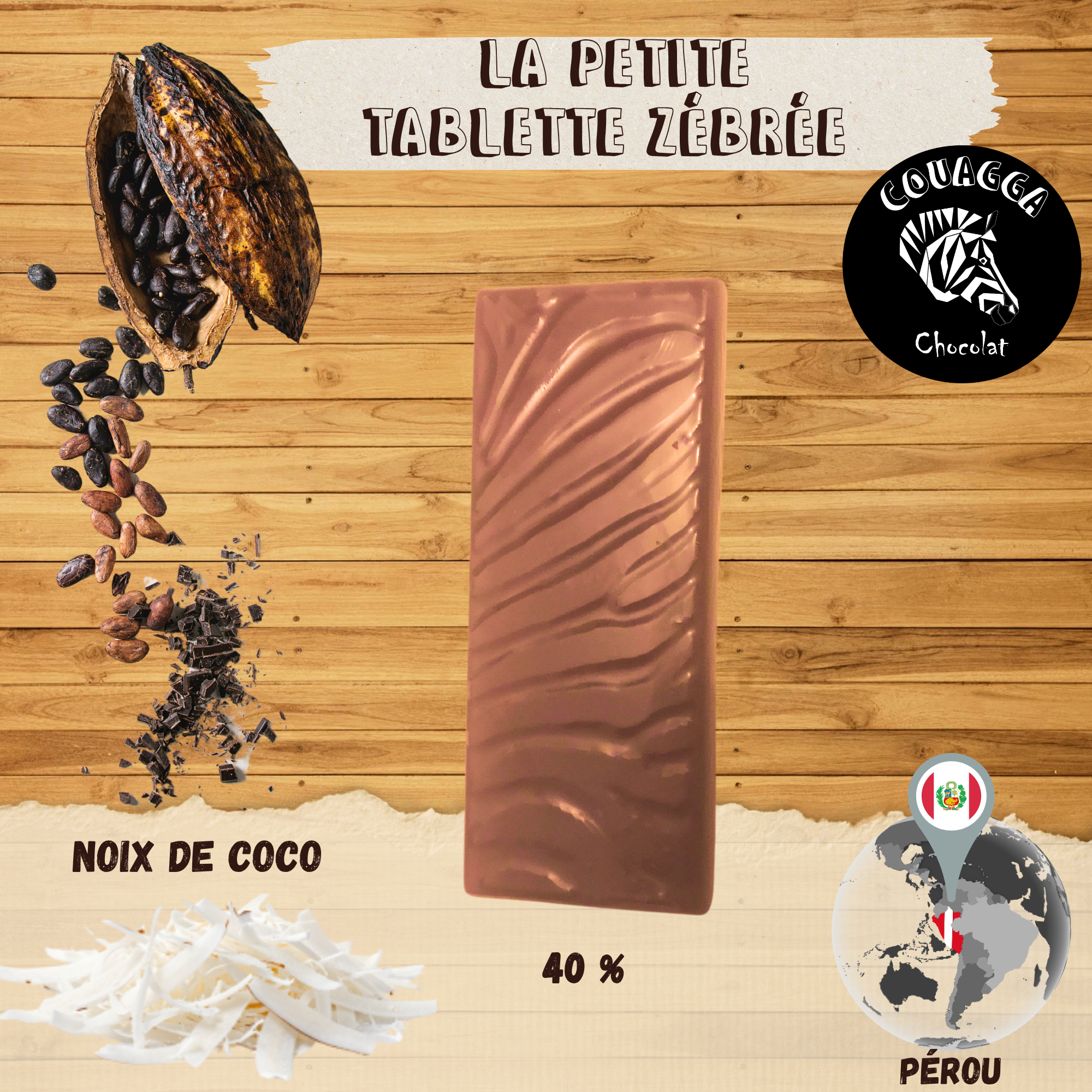 Tablette Couagga - Lait 40% Pérou - Coco